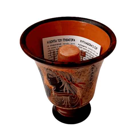 Pythagorean cup,Greedy cup 11cm ,Multicolored and glazed,Showing Achilles - ifigeneiaceramics