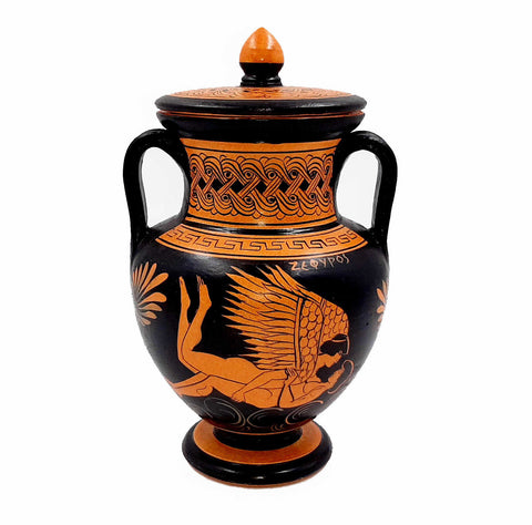 Red Figure Vase,Amphora 19,5cm, shows Goddess Demeter and Triptolemus - ifigeneiaceramics