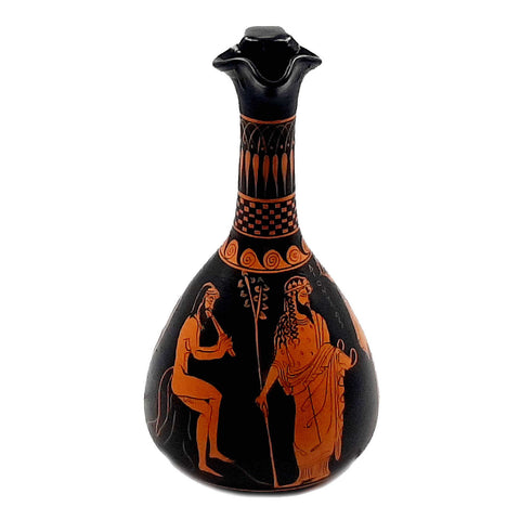 Red Figure Pottery Lagynos Jar 26,5cm,God Dionysus and Satyr - ifigeneiaceramics