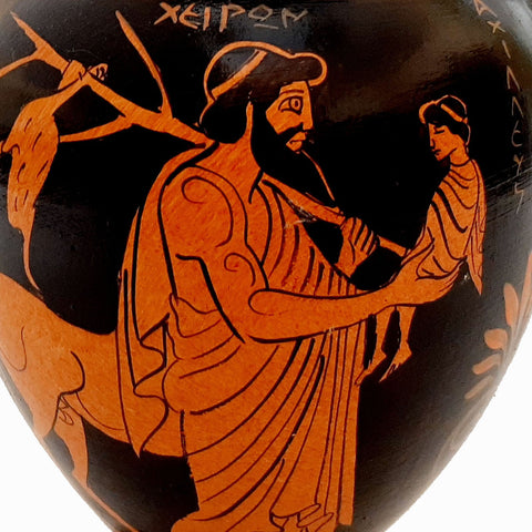 Red figure Amphora 22cm , shows Chiron and Achilles. - ifigeneiaceramics