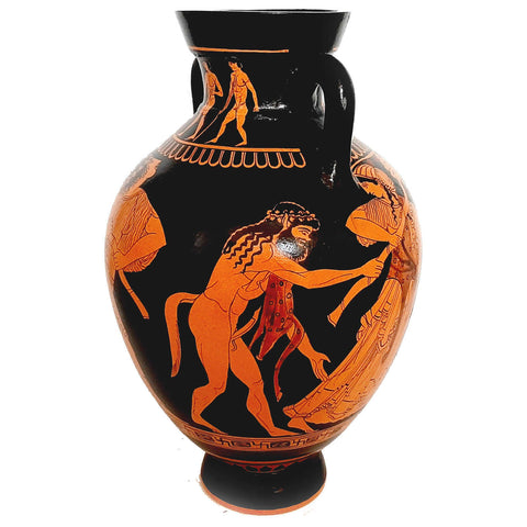 Red figure Panathenaic Amphora 31cm,God Dionysus with Manaed and Satyrs - ifigeneiaceramics