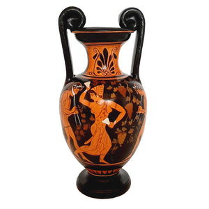Vase Amphore à figures rouges 25cm,Dieu Dionysos avec Satyres et Manaeds