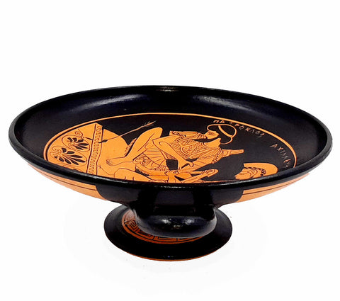 Red figure Kylix ,Shows Achilles with Patroclus,16cm diameter - ifigeneiaceramics
