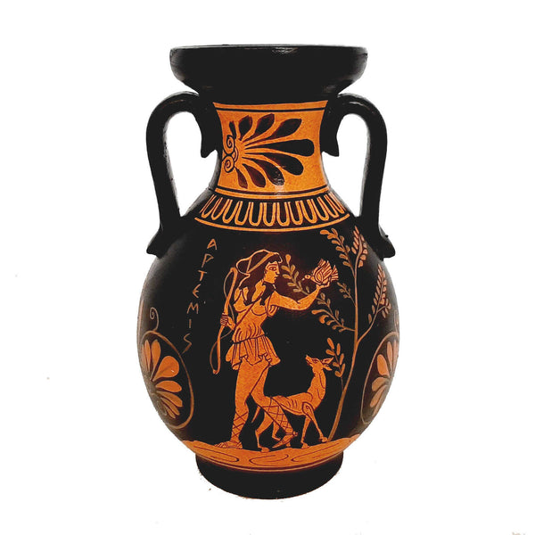 Red figure Potery Vase 17cm ,Hecate and Goddess Artemis