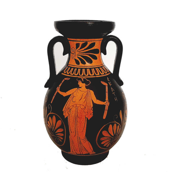 Red figure Potery Vase 17cm ,Hecate and Goddess Artemis