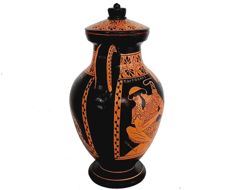 Red figure Pottery Amphora with lid 24cm, Achilles Patroclus,Pandora
