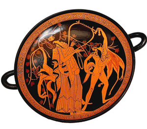 Figurine rouge Poterie Kylix 20cm,Dieu Dionysos avec satyres dansants