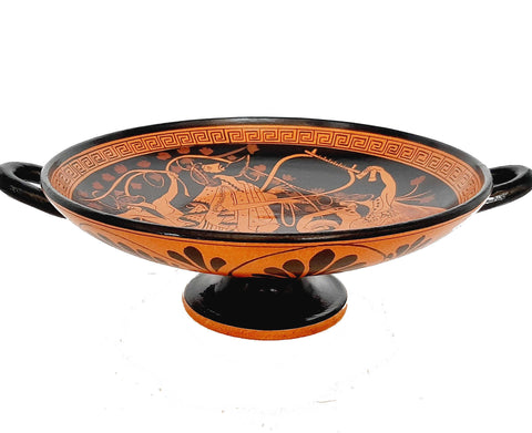 Red figure Pottery Kylix 20cm,God Dionysus with dancing Satyrs