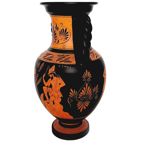 Vase en poterie à figures rouges 36 cm, Hercule avec lion, Dieu Hermès avec la déesse Artémis