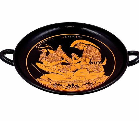 Red figure Pottery, Kylix shows Achilles with Patroclus,21cm diameter - ifigeneiaceramics