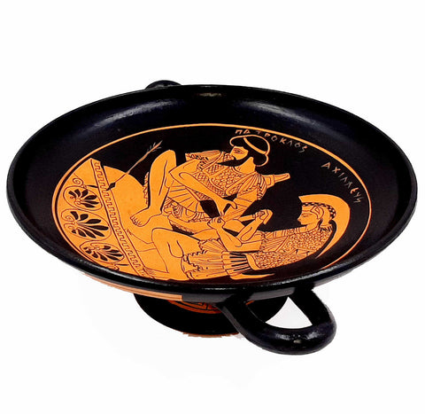 Red figure Pottery, Kylix shows Achilles with Patroclus,21cm diameter - ifigeneiaceramics