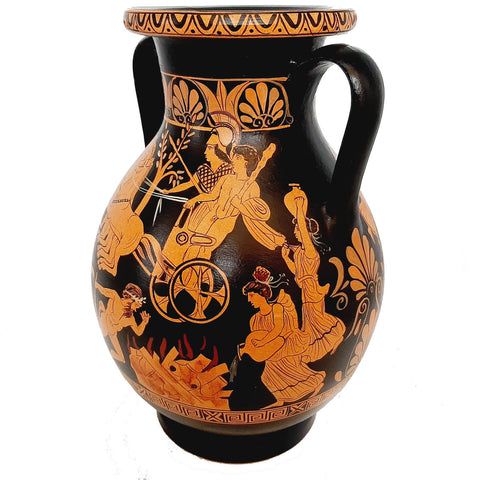 Red figure Pottery, Replica Pelike 26cm,Heracles brought to Olympus by Athena - ifigeneiaceramics
