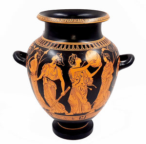 Red figure Stamnos 26cm,Shows God Dionysus with Maenad,Museum Replicas - ifigeneiaceramics