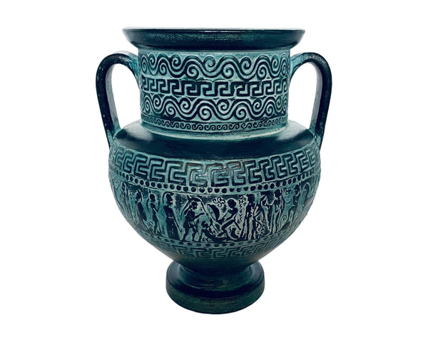 Relief terracotta Pottery Amphora 21cm,Green Patina,Ancient Greek Mythology Scenses