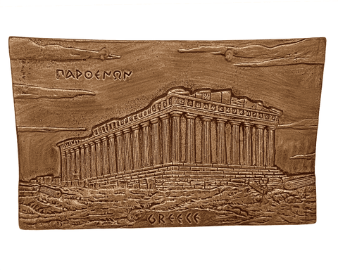 Ανάγλυφη πλάκα από τερακότα 26*16 εκ., Χάλκινη πατίνα, αναπαράσταση ναός Παρτενώνα της Ακρόπολης