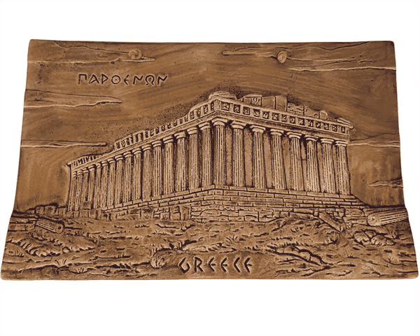 Dalle en terre cuite relief 26*16cm, Patine Bronze, représentant le temple Partenon de l'Acropole