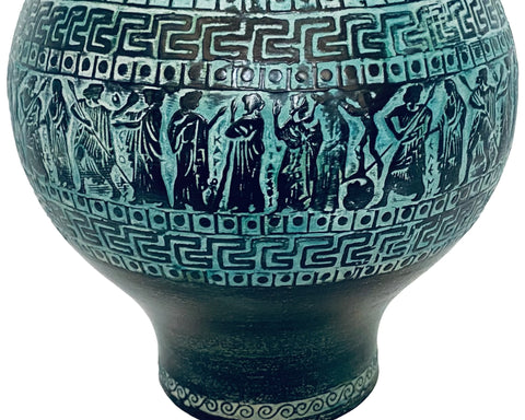 Terre cuite de secours, poterie antique grecque Pithari 21cm, scénographies de la mythologie grecque antique