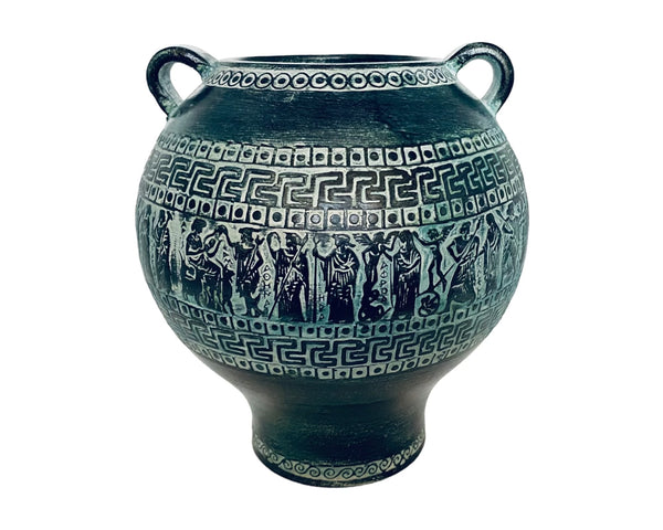 Terre cuite de secours, poterie antique grecque Pithari 21cm, scénographies de la mythologie grecque antique