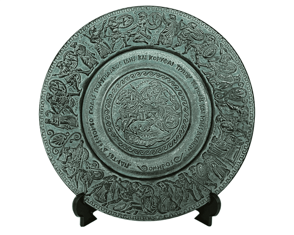 Plaque en terre cuite relief 25cm,Patine Verte,Scences de Guerre de Troie