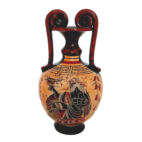 Set of 2 multicolor vases 13,5cm,Ancient  Greek Pottery,Shows God Dionysus and Goddess Aphrodite - ifigeneiaceramics