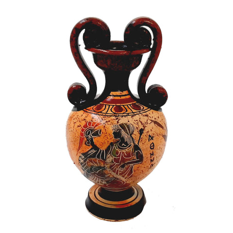 Set of 2 multicolor vases 13,5cm,Ancient Greek Pottery,Shows God Dionysus and Goddess Aphrodite - ifigeneiaceramics
