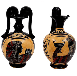 Set of 2 Black figure vases 13cm,Ancient  Greek Pottery,Shows God Dionysus and Goddess Aphrodite - ifigeneiaceramics