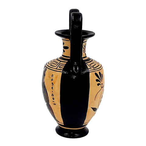Set of 2 Black figure vases 13cm,Ancient  Greek Pottery,Shows God Poseidon and Goddess Athena - ifigeneiaceramics