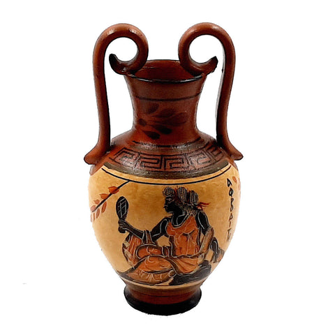 Set of 2 Greek Pottery Vases,Brown shades,God Dionysus and Goddess Aphrodite - ifigeneiaceramics