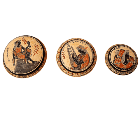 Set of 3 Ancient Greek Pyxis,Showing 3 Olympian Gods
