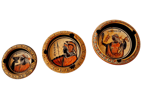 Ensemble de 3 cendriers en céramique grecque, représentant 3 dieux olympiens