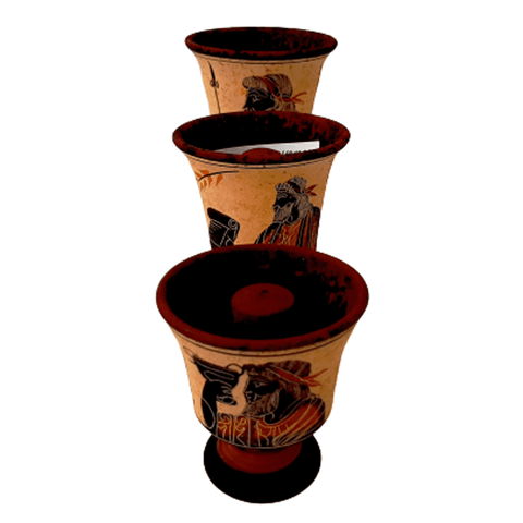 Set of 3 Pythagorean Cups,Showing Pythagoras,God Zeus and God Dionysus