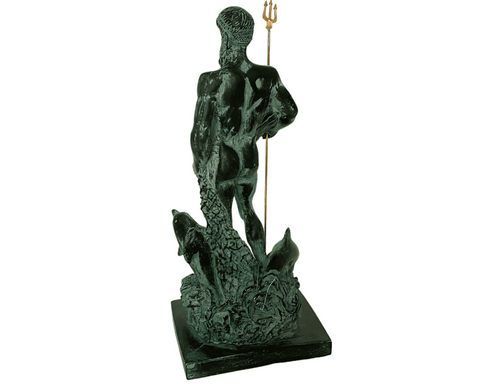 Statue of Greek God Poseidon with Dolphins,Plaster Sculpture 25,5cm