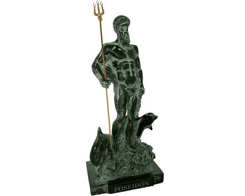 Άγαλμα του Έλληνα Θεού Ποσειδώνα με δελφίνια,Γύψινο γλυπτό 25,5cm