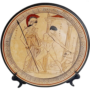 Theseus versus Minotaur and Goddess Athena,Attic white plate 23cm