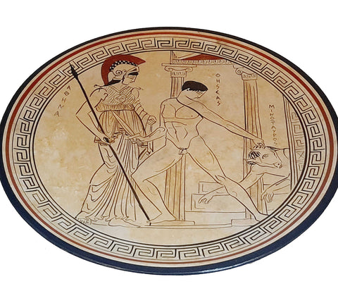 Thésée contre Minotaure et Déesse Athéna,Assiette Grenier blanche 23cm