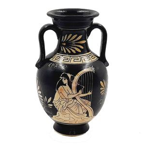 Copie de Vase en poterie grecque 22 cm, figure blanche, déesse Hestia et dieu Zeus
