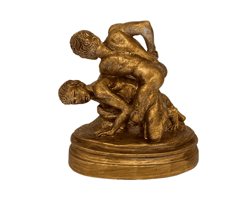 Statue de lutteurs, jeux olympiques grecs, sculpture en plâtre patiné bronze 17 cm