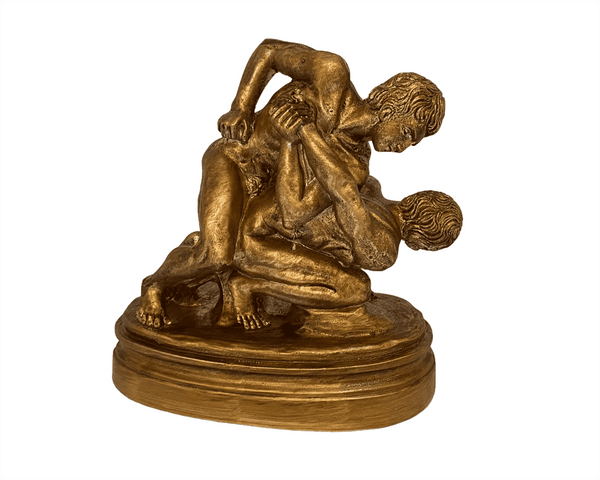 Statue de lutteurs, jeux olympiques grecs, sculpture en plâtre patiné bronze 17 cm
