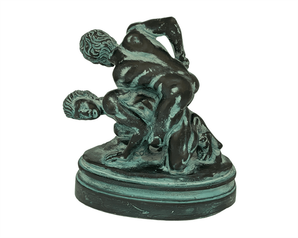 Statue de lutteurs, jeux olympiques grecs, sculpture en plâtre à patine verte 17 cm