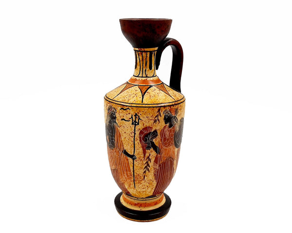 Ancient Greek Vase, Lekythos 17cm,Shows God 3 Olympian Gods - ifigeneiaceramics