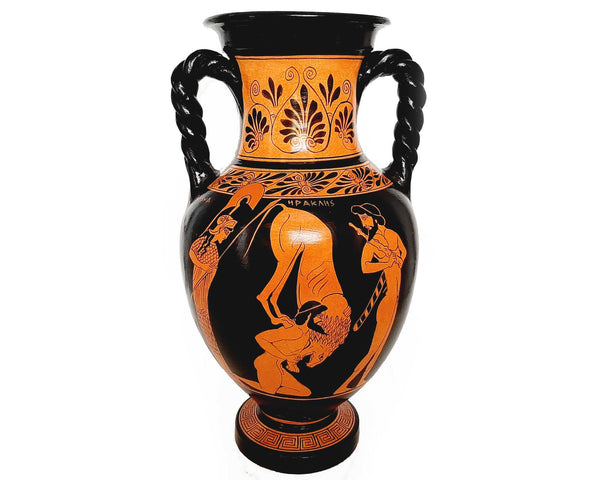 Red figure Pottery Vase 36cm,Hercules with Nemean Lion - ifigeneiaceramics